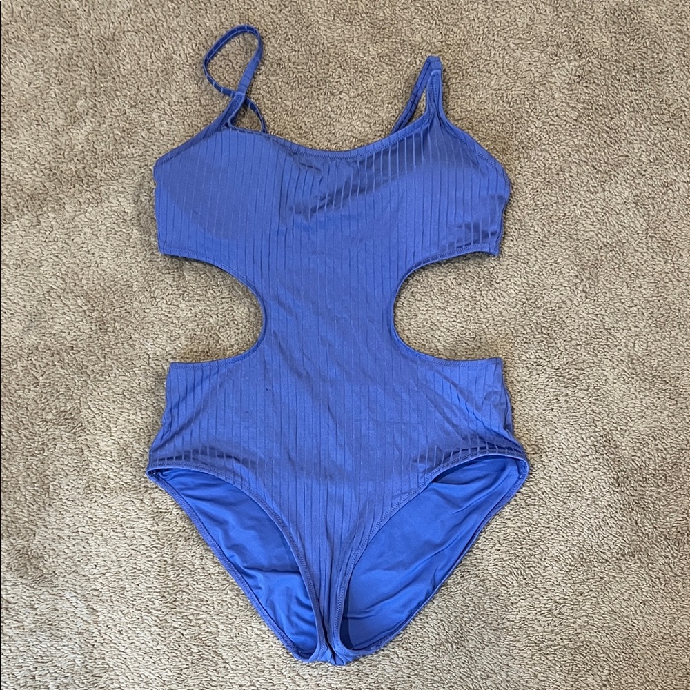 Aerie Ribbed Cutout One Piece in Blue
